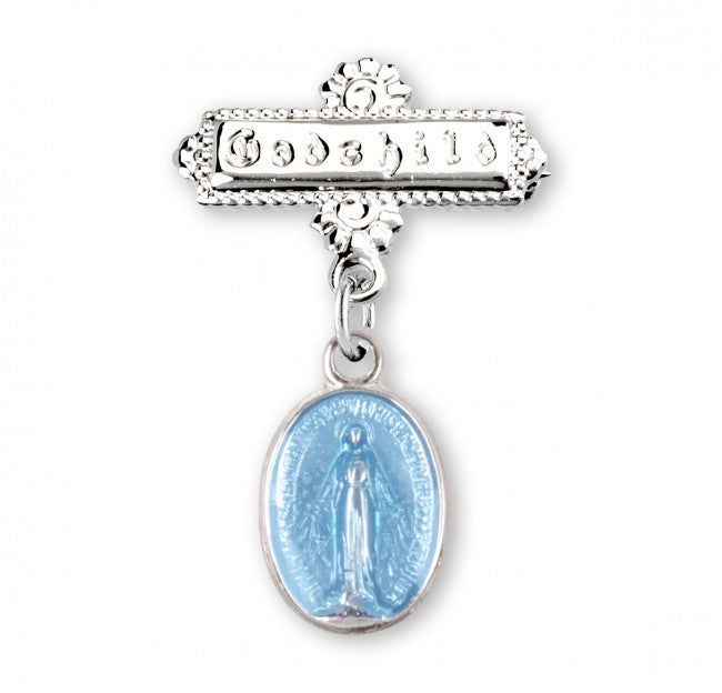 Baptism - Sm Oval Miraculous Medal God-Child Lapel Pin