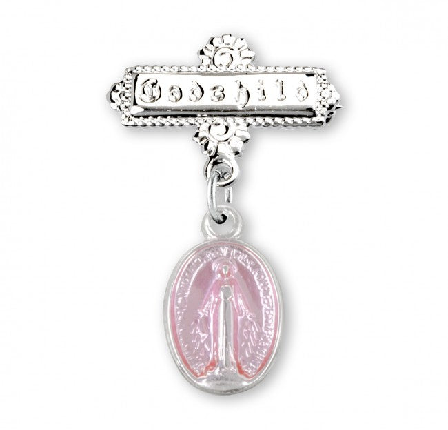 Baptism - Sm Oval Miraculous Medal God-Child Lapel Pink