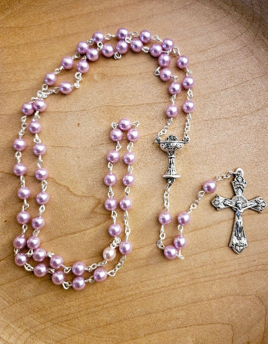 Pink 6mm pearl rosary