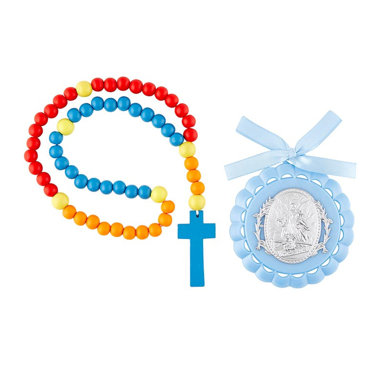 Crib Medal - Crib medal and rosary set Blue