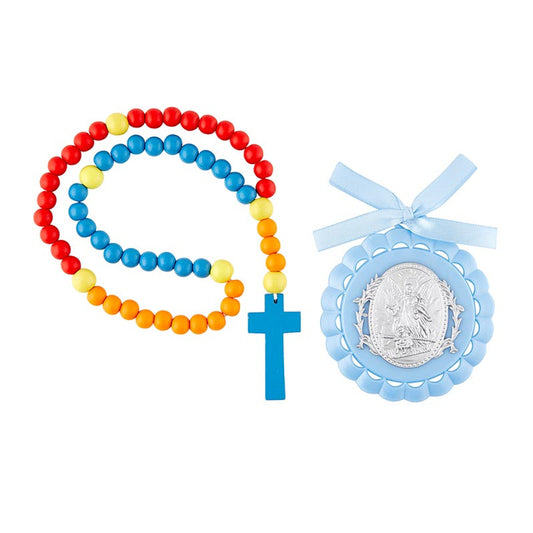 Crib Medal - Crib medal and rosary set Blue