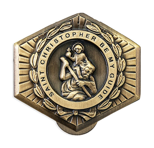 St Christopher Hexagon Bronze Auto Visor Clip